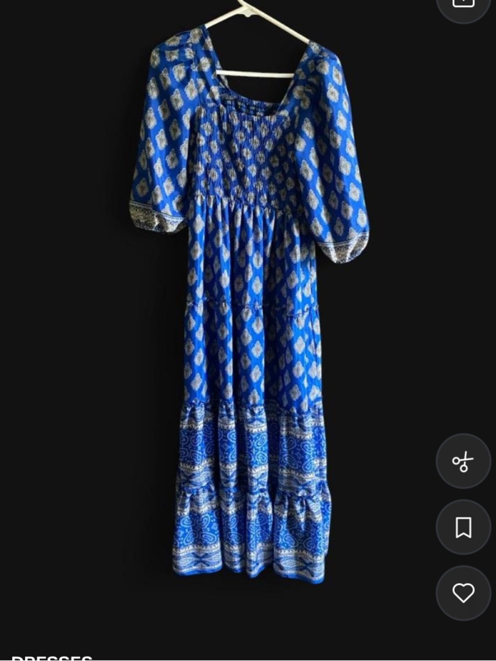 Source Unknown Blue Printed Maxi Dress with Smocked Bodice